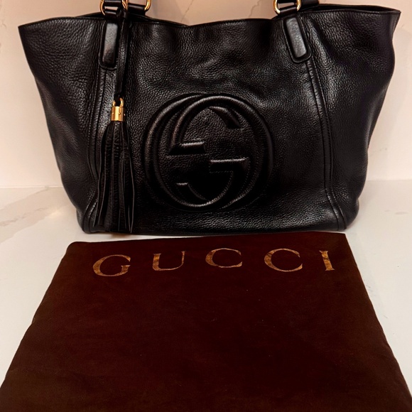 GUCCI Soho Shoulder Bag – Navy Blue Leather, Silver Hardware, Pre-Owned - Picture 1 of 3
